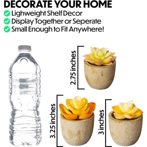 3 Piece Yellow Decor Artificial Succulent Plants in Grey Pots Realistic Greenery - Picture 6 of 6